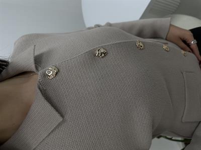 Polo Yaka Düğme Detaylı Vizon   Hırka 