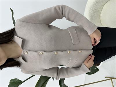 Polo Yaka Düğme Detaylı Vizon   Hırka 
