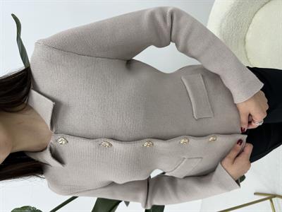 Polo Yaka Düğme Detaylı Vizon   Hırka 