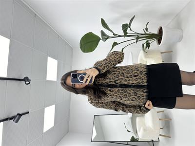 Premium Kalite Leopar Desenli Siyah Kahve Hırka 