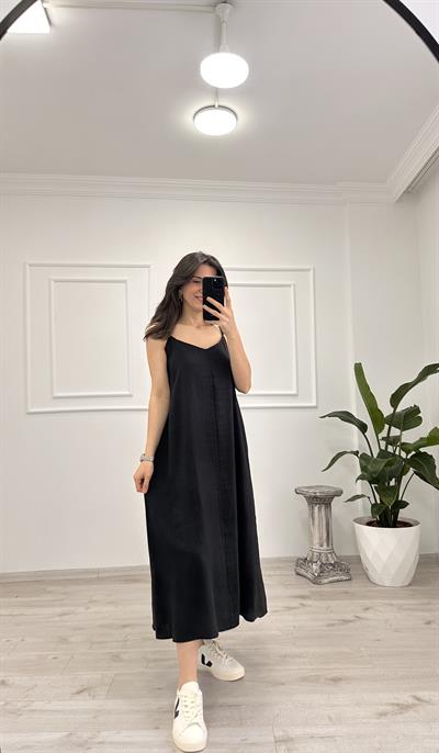Ravi Askılı Siyah  Elbise