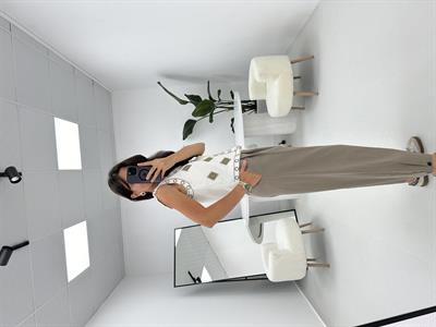 Şalvar Model Düğme Detaylı Keten Pantolon Vizon   