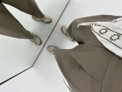 Şalvar Model Düğme Detaylı Keten Pantolon Vizon   