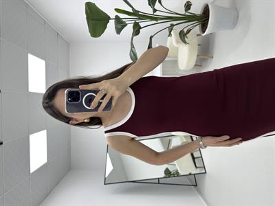 Şerit Detaylı Modal Kumaş Bordo Elbise