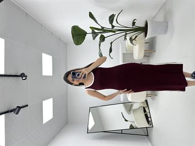 Şerit Detaylı Modal Kumaş Bordo Elbise