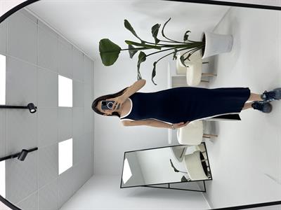 Şerit Detaylı Modal Kumaş Lacivert Elbise