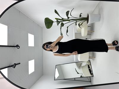 Şerit Detaylı Modal Kumaş Siyah Elbise