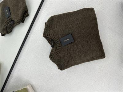 Sıfır Yaka Örgü Triko Kahverengi Kazak 