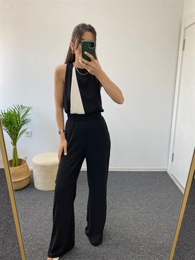 SİYAH BEYAZ HALTER YAKA TULUM