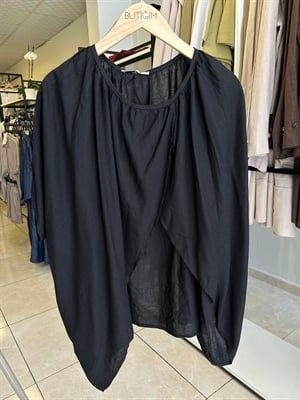 Siyah Keten Bluz Pantolon Takım 