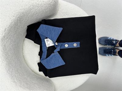 Siyah Yakası Kot Detaylı Şardonlu Sweatshirt