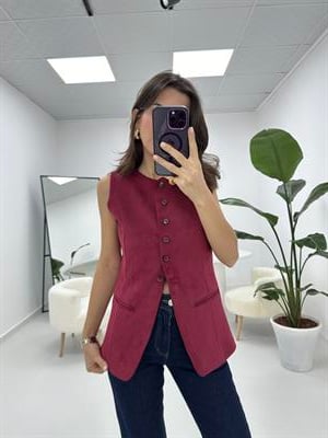 Süet Bordo Yelek 