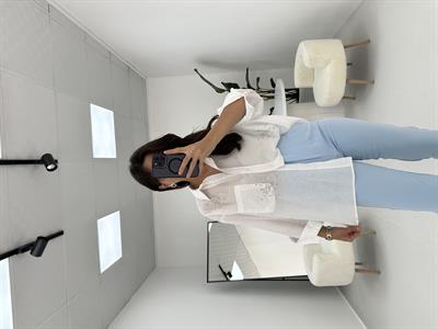 Taş Detaylı Oversize Beyaz Gömlek