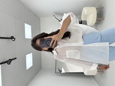 Taş Detaylı Oversize Beyaz Gömlek