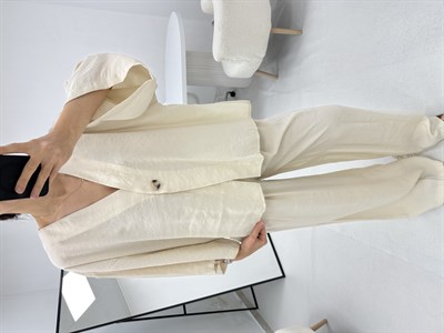 Tek Düğme Detaylı Taş Gömlek Pantolon Takım 
