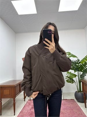 Triko Yakalı Kahverengi  Bomber Mont 