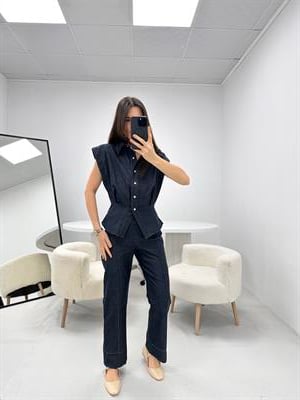 Vatkalı Mavi  Denim Kot Takım 