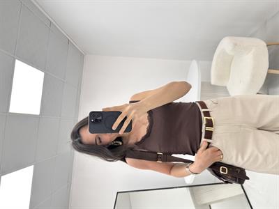 Yakası Dantel Detaylı Kahverengi  Atlet