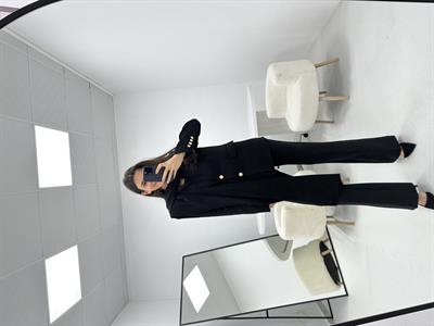 Yakası Şal Detaylı Siyah  Blazer  ceket 