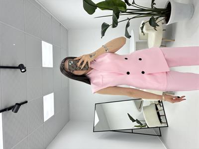 Yelekli Pantolon Pembe Takım