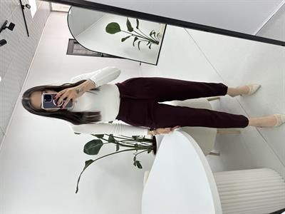 Yüksek Bel Bordo Kumaş Pantolon