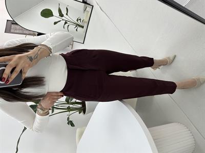 Yüksek Bel Bordo Kumaş Pantolon