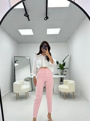 Zra Flato Yüksek Bel Premium Seri Kumaş Pantolon  Pembe
