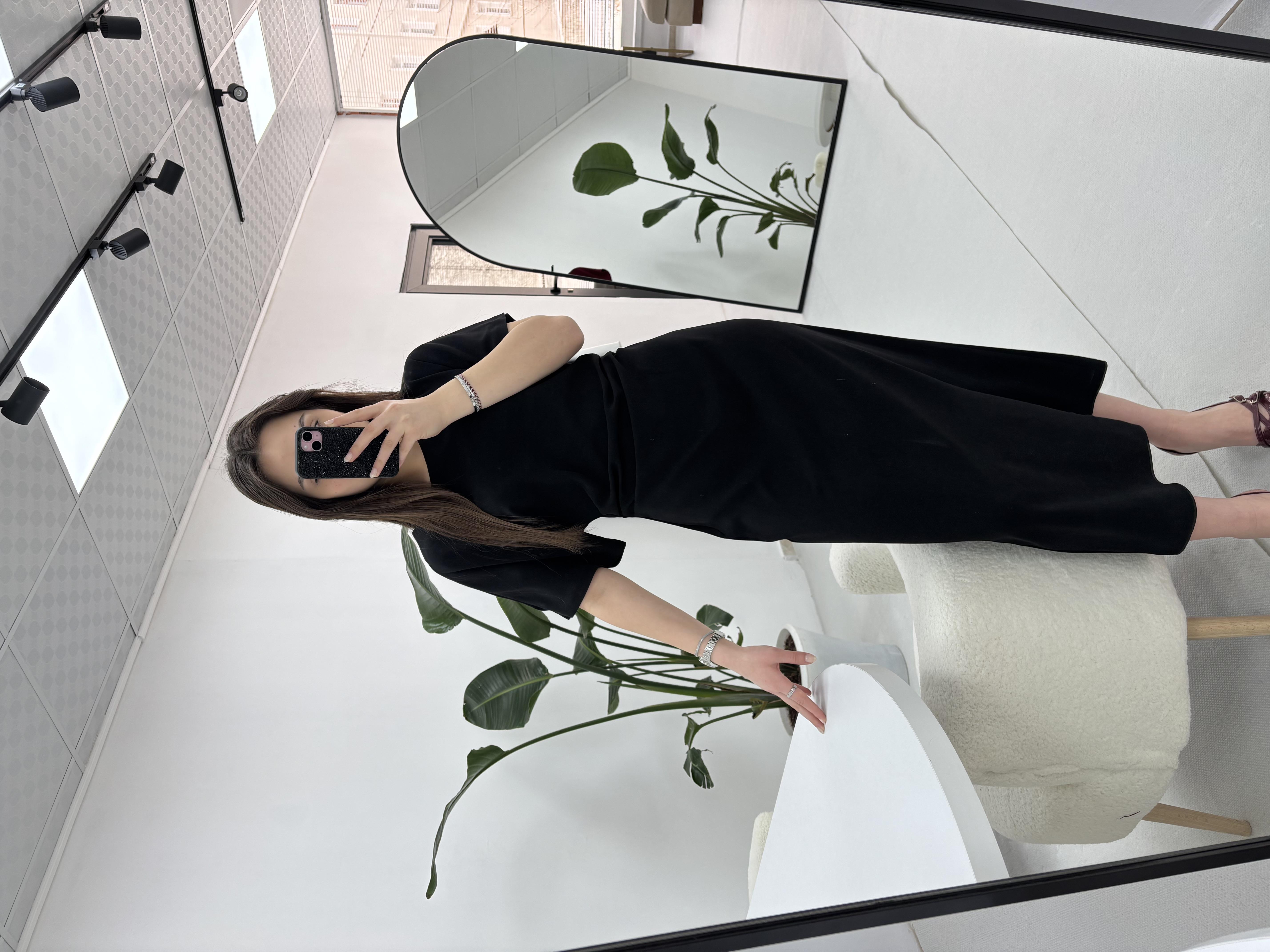 Belden Drape Detaylı Siyah Elbise 
