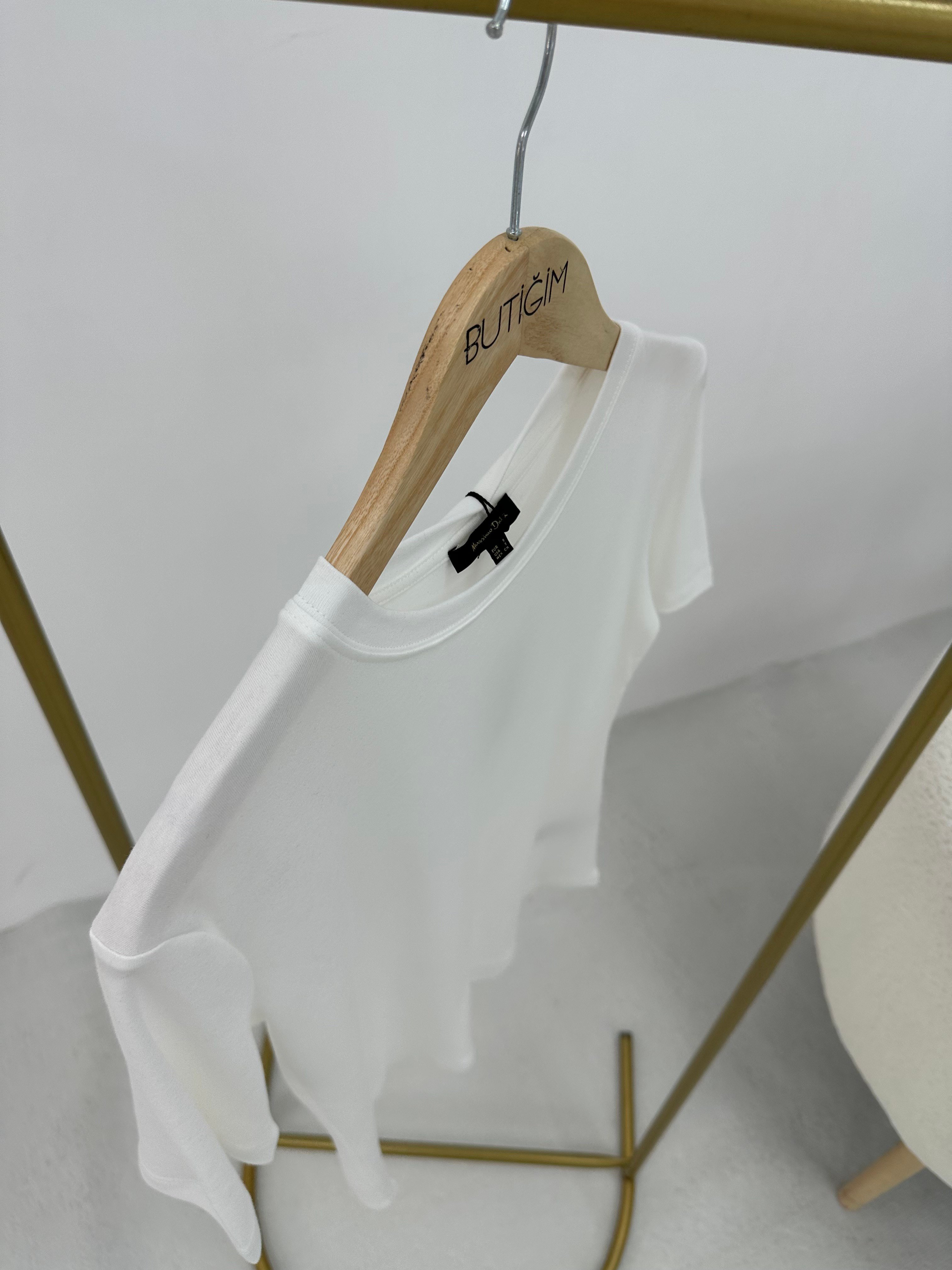 Bisiklet Yaka Beyaz  T-shirt