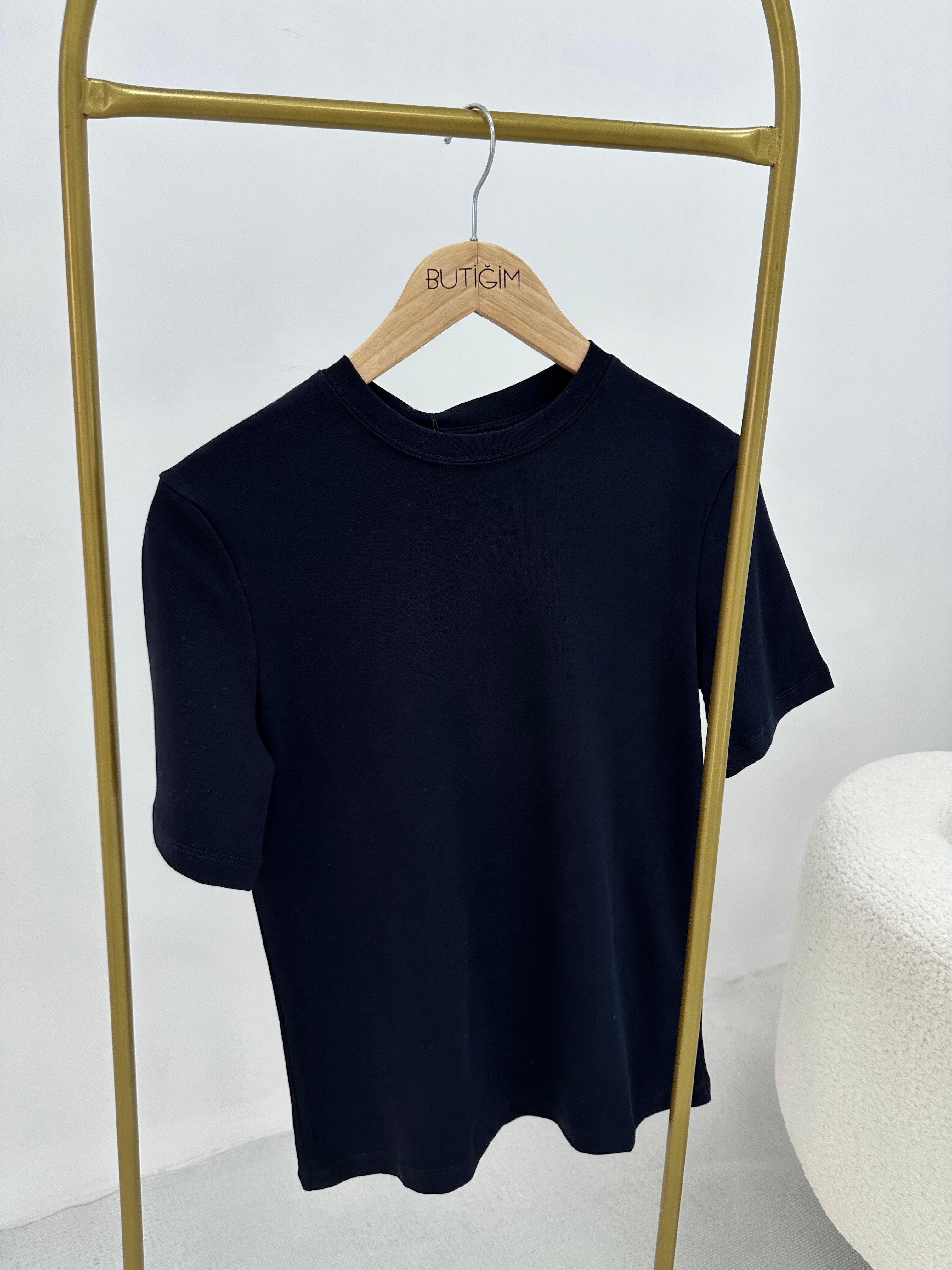 Bisiklet Yaka Lacivert  T-shirt