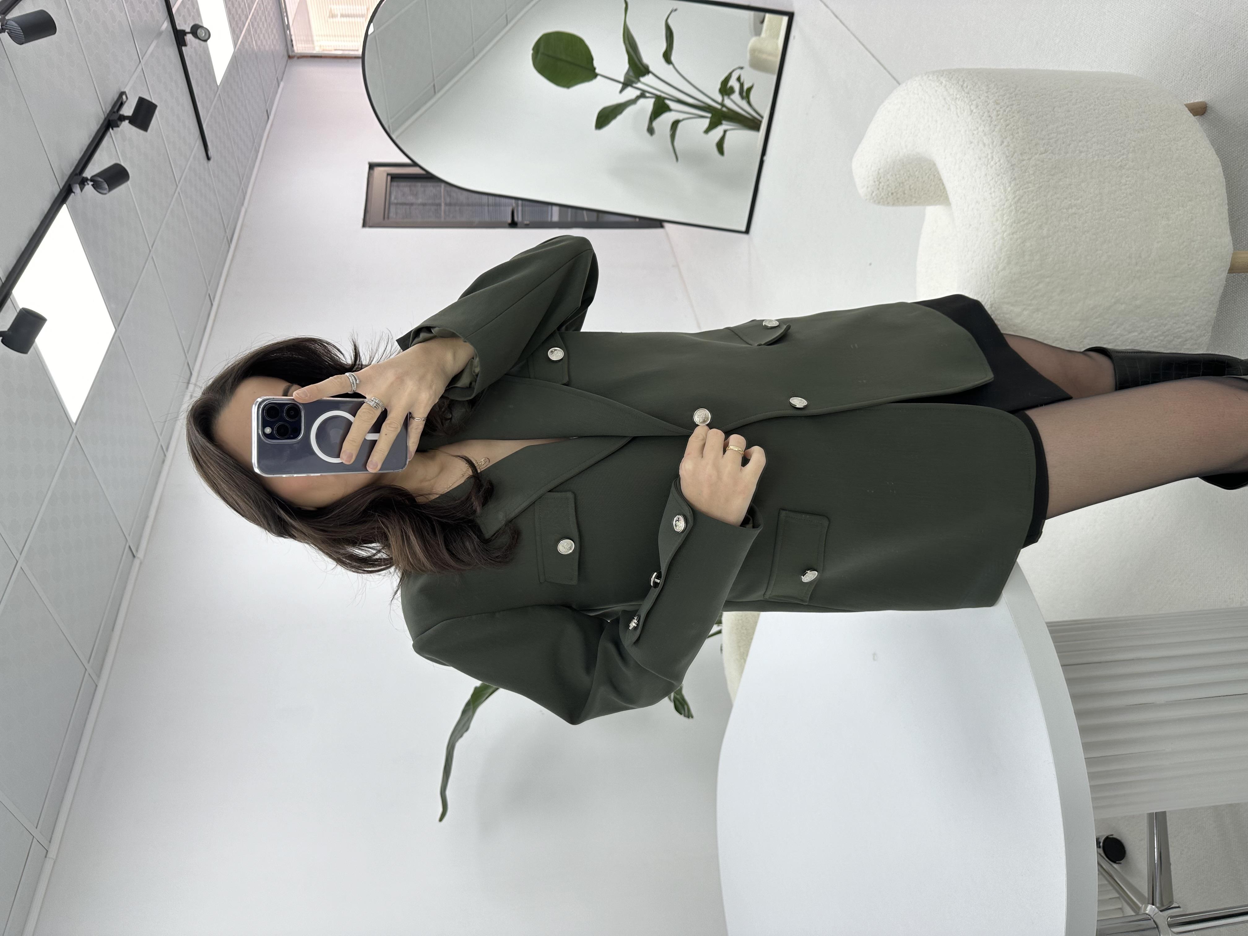 Düğme Detaylı Premium Haki Ceket 
