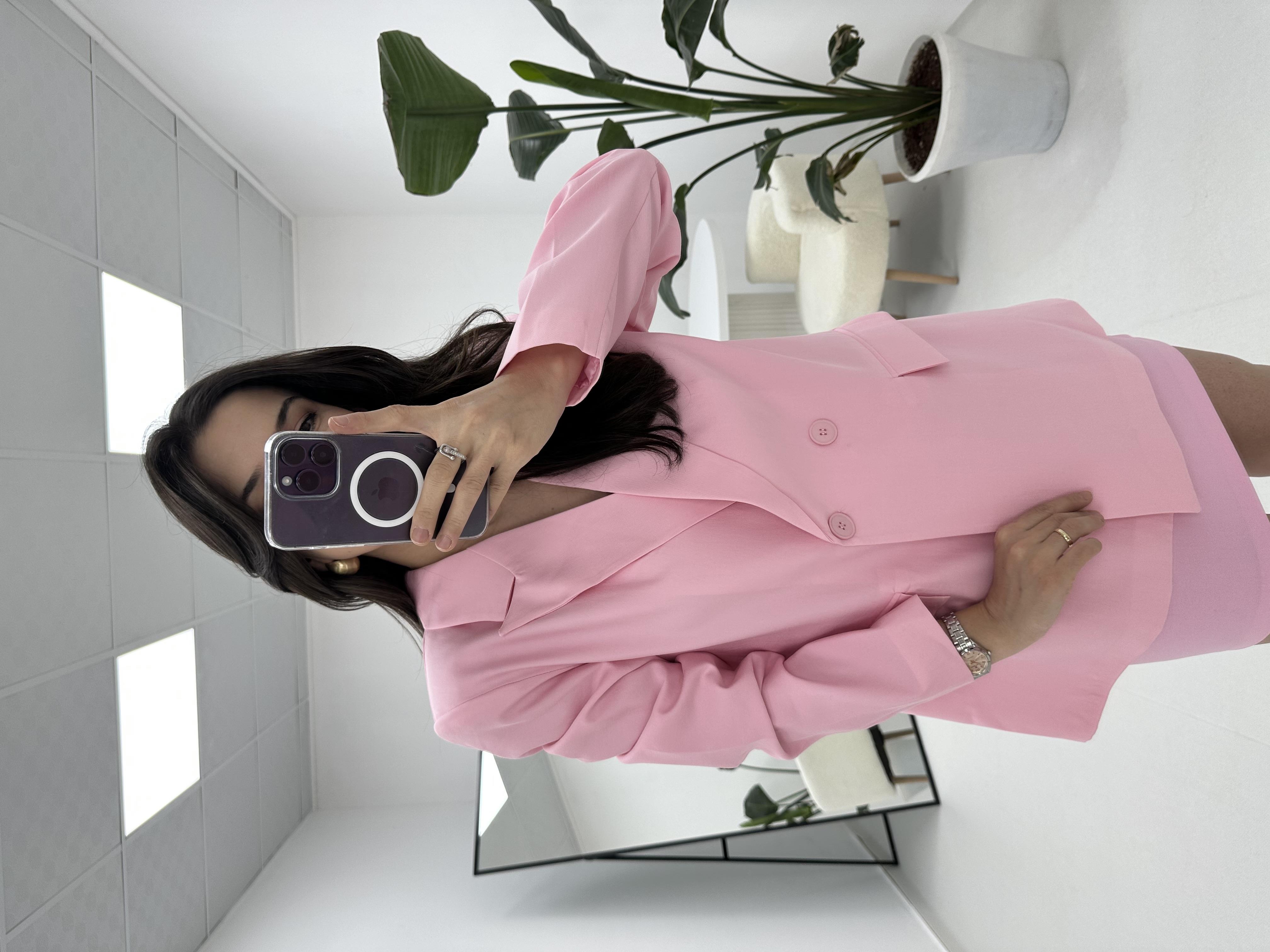 Düğmeli Blazer Pembe Ceket