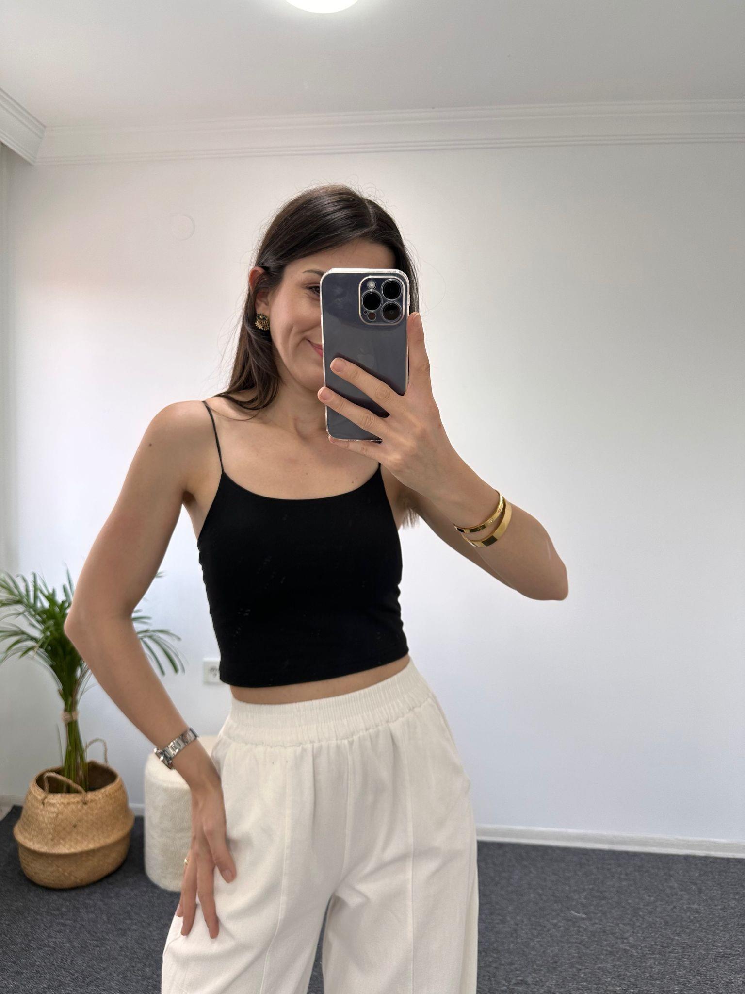İp Askılı  Crop Top Beyaz