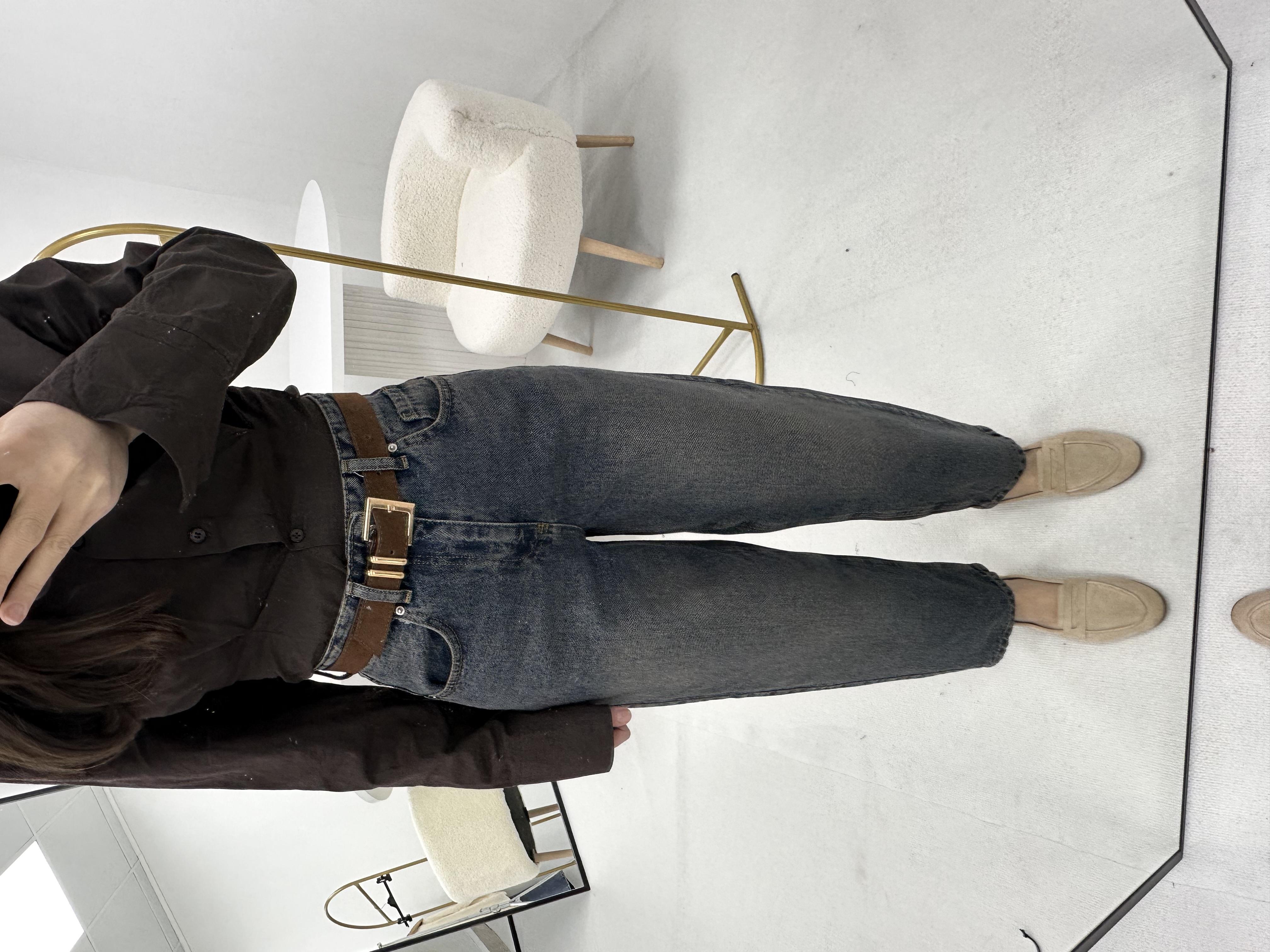 Kahverengi Geçişli Süet Kemerli Kot Pantolon 