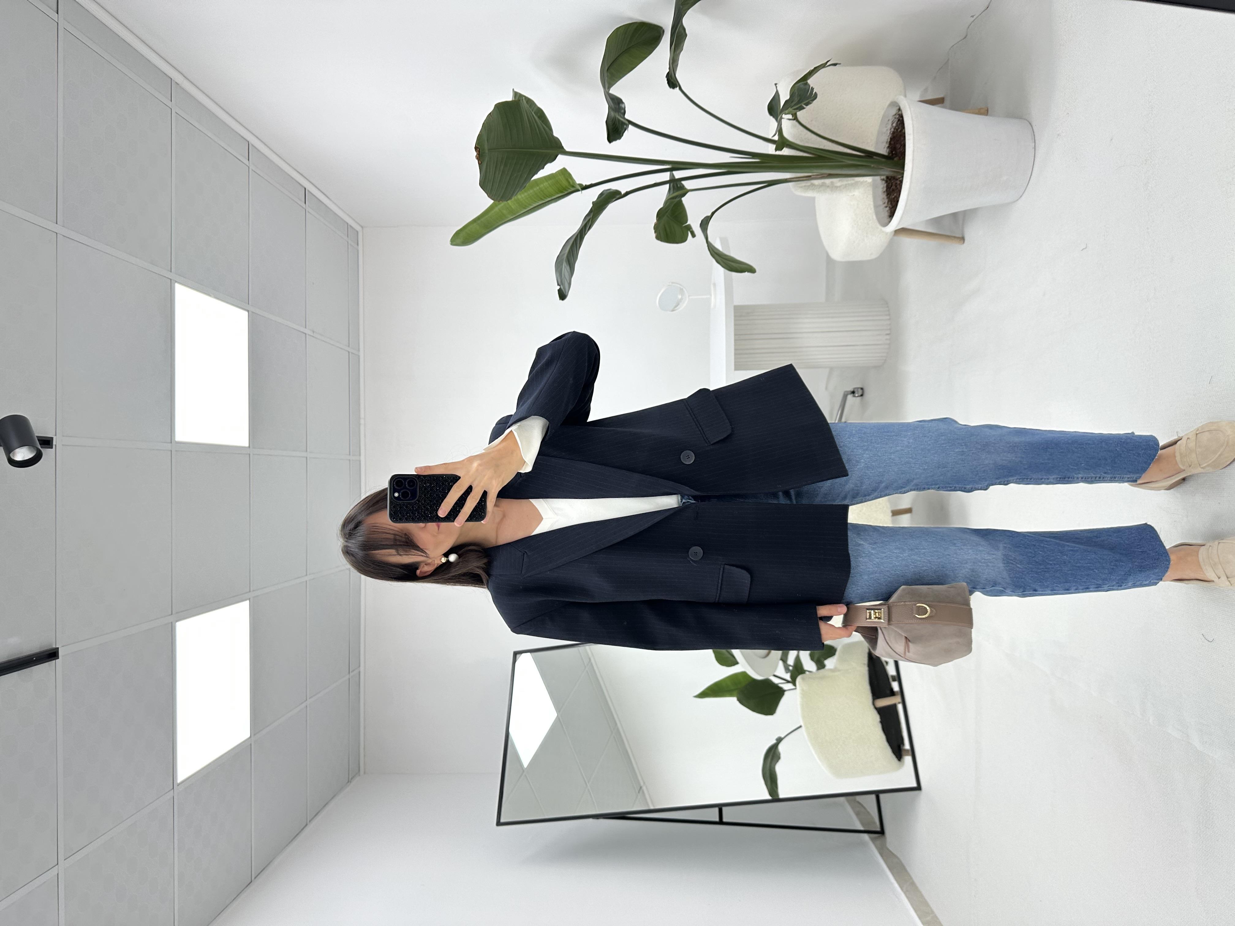 Lacivert Çizgili Blazer Ceket 
