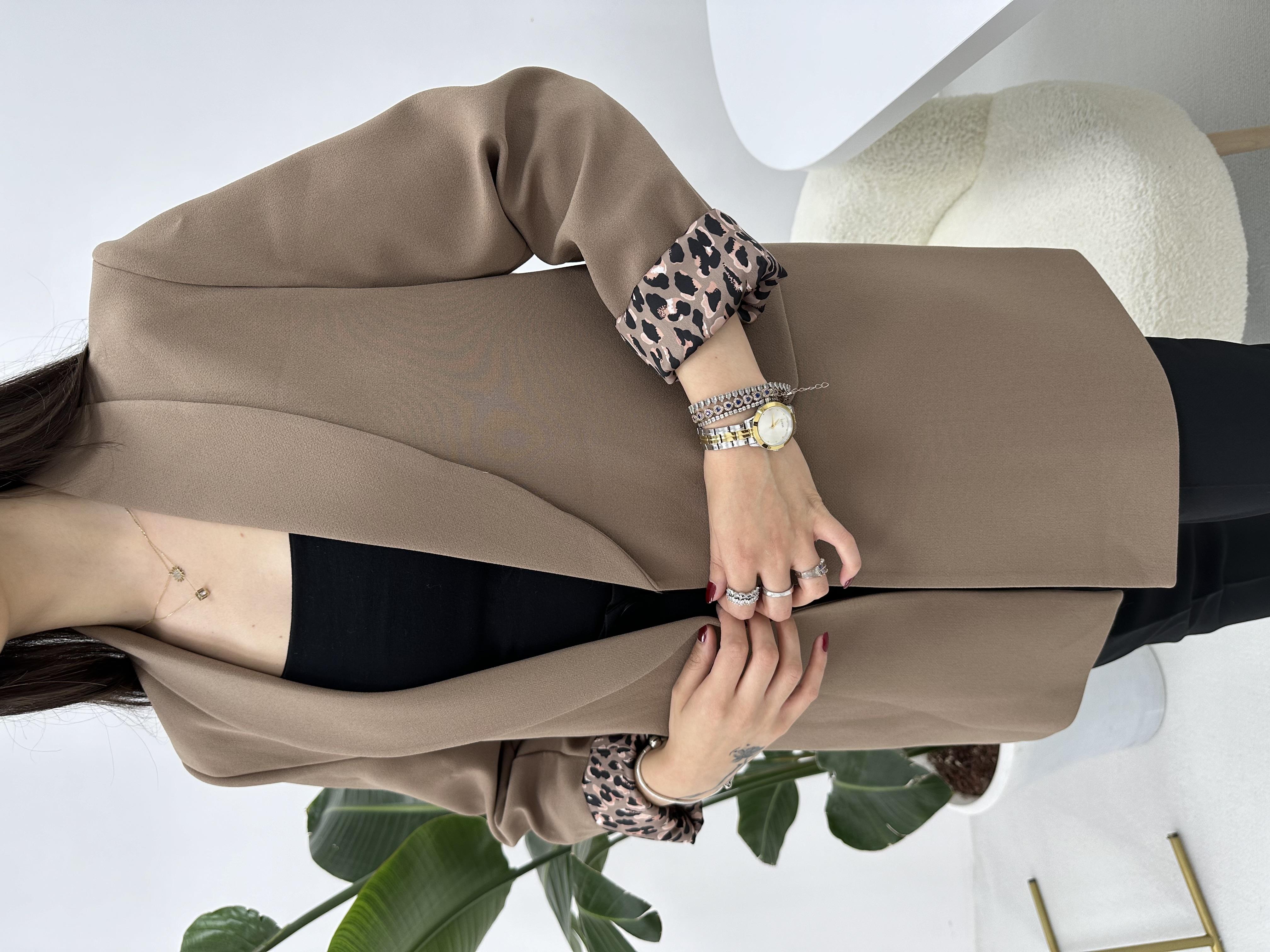 Leopar Astarlı Kahve Ceket 