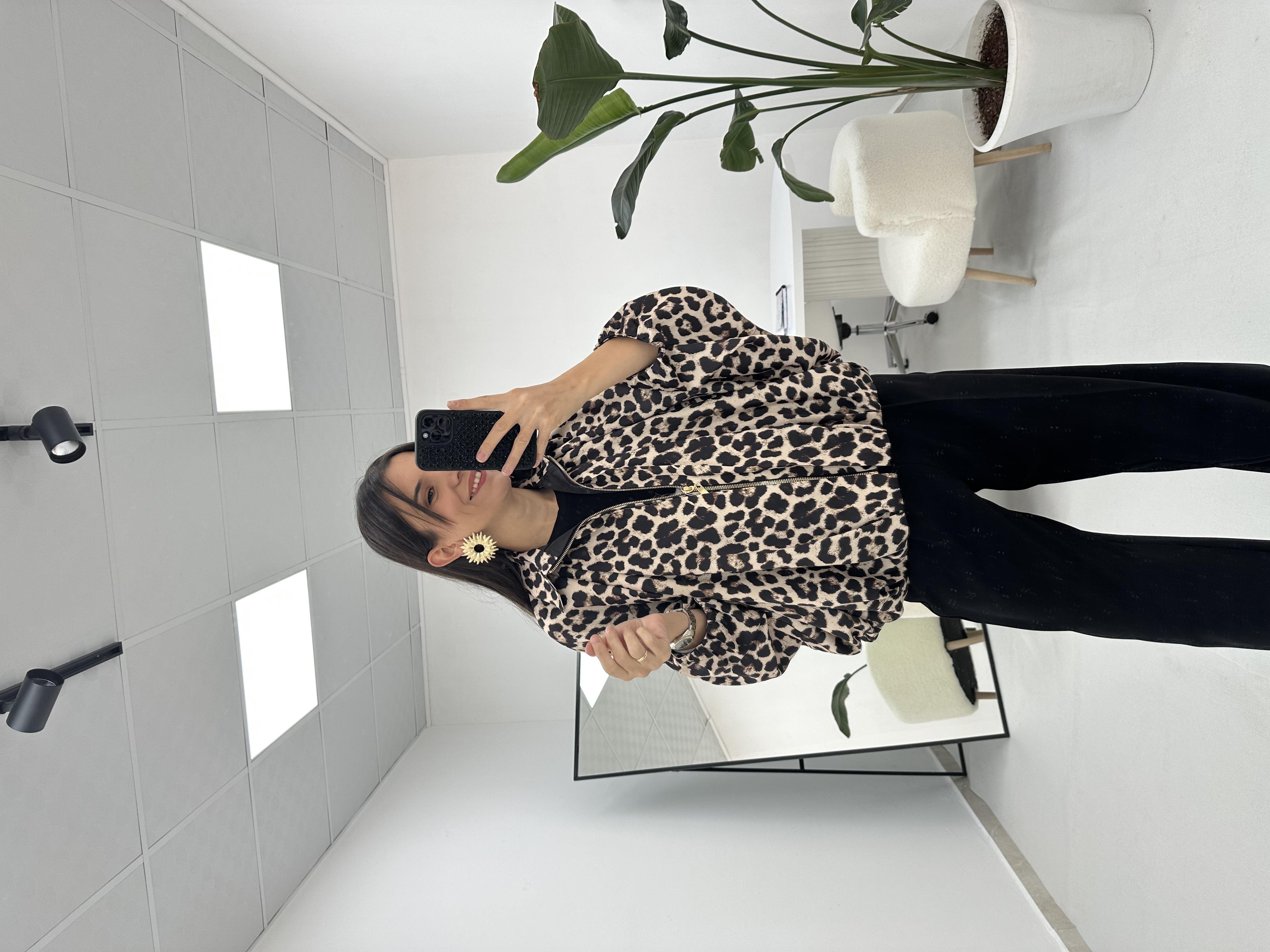 Leopar Desenli Bomber Ceket 