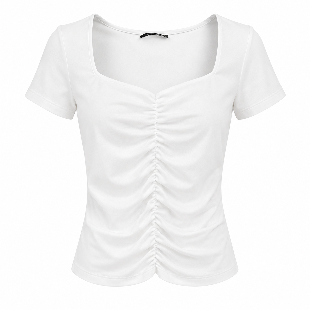 Önden Büzgü Detaylı Beyaz T-shirt 