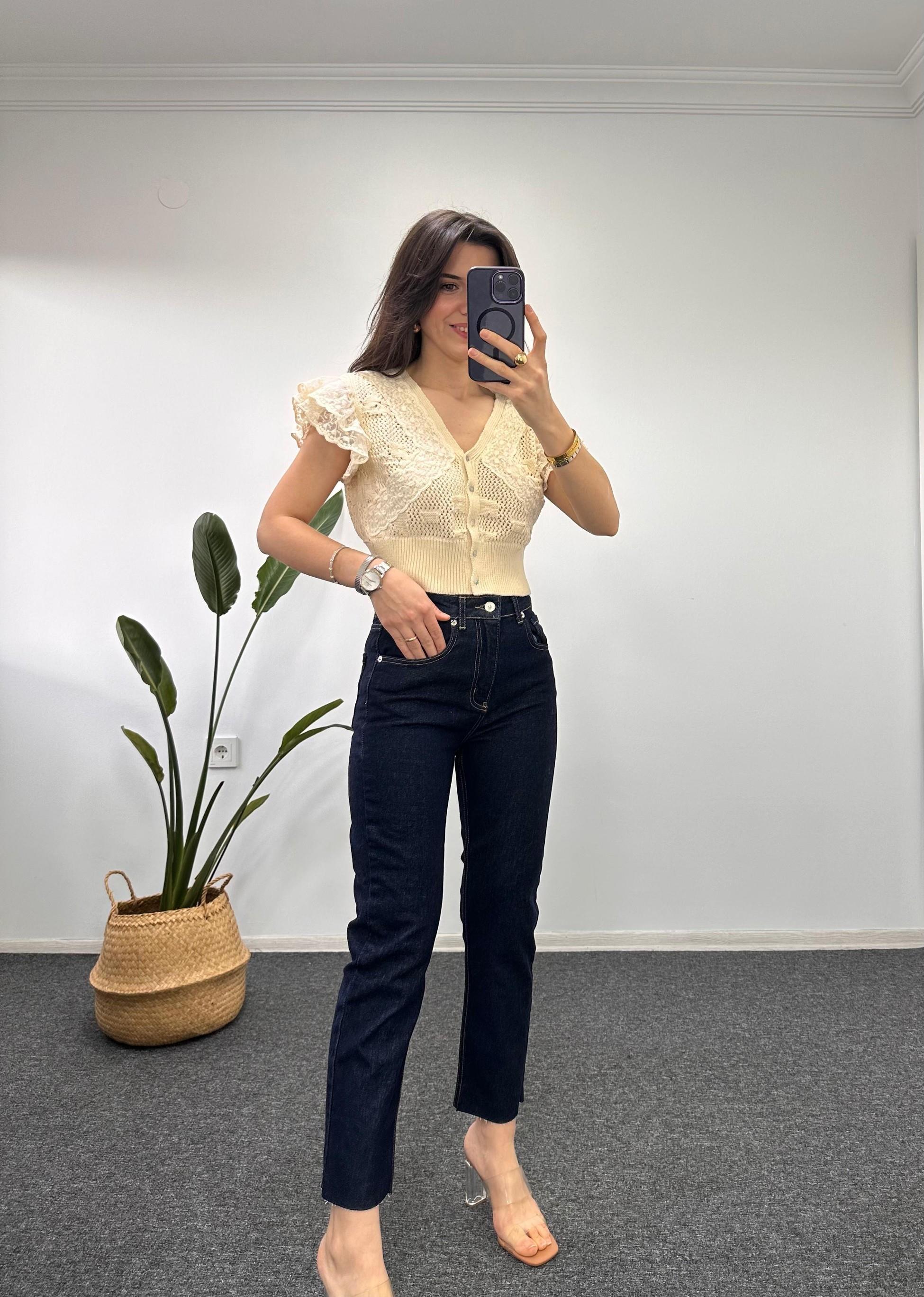 ORJ.MARKA PAÇASI KESİK JEAN KOYU LACİVERT