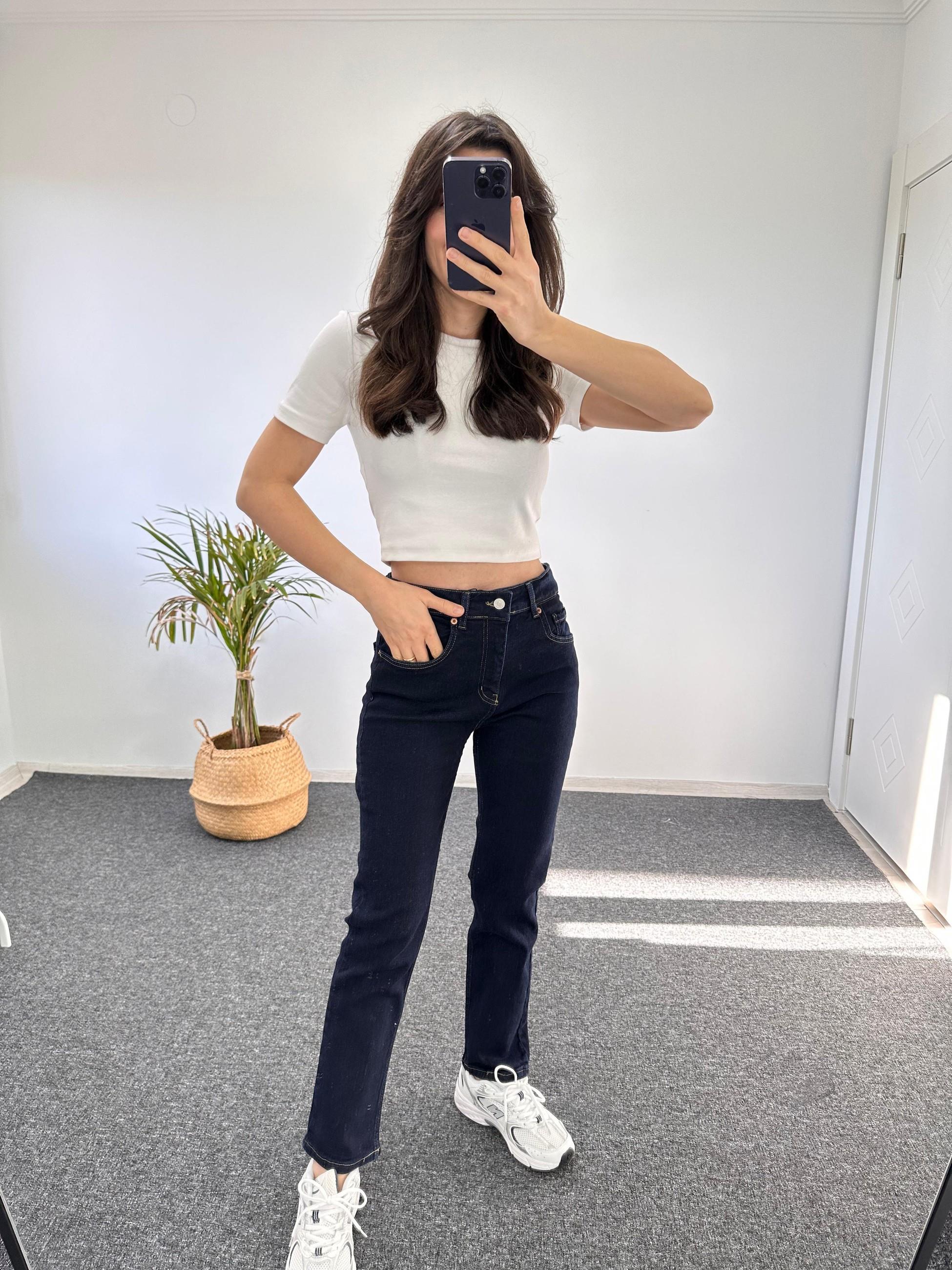 ORJ MARKA LİKRALI LACİVERT MOM JEAN