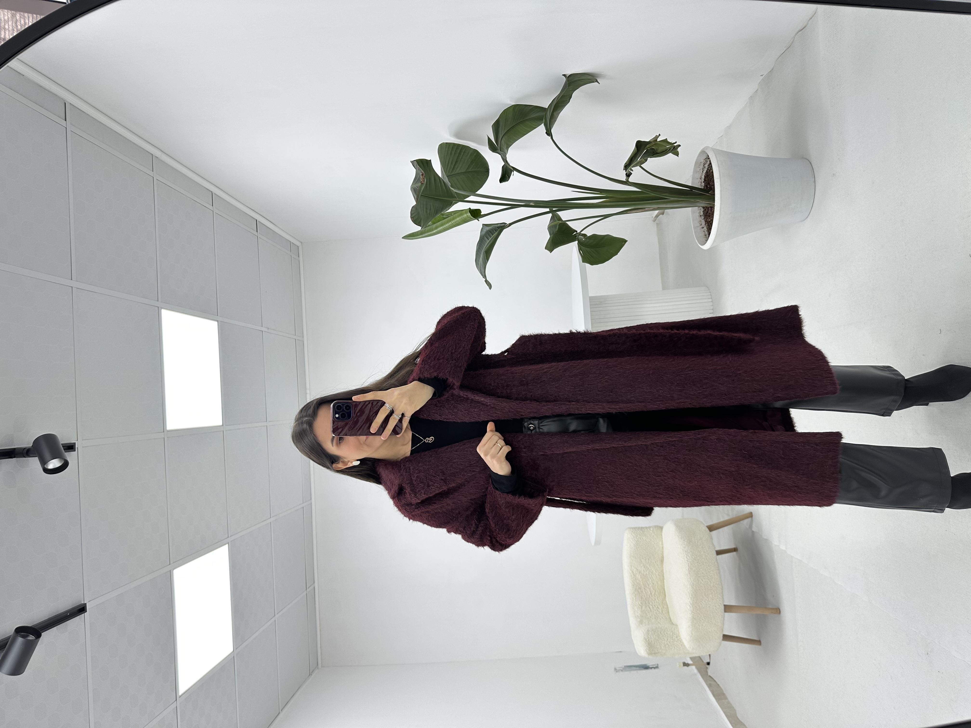 Oversize Bordo Kürk Kaban