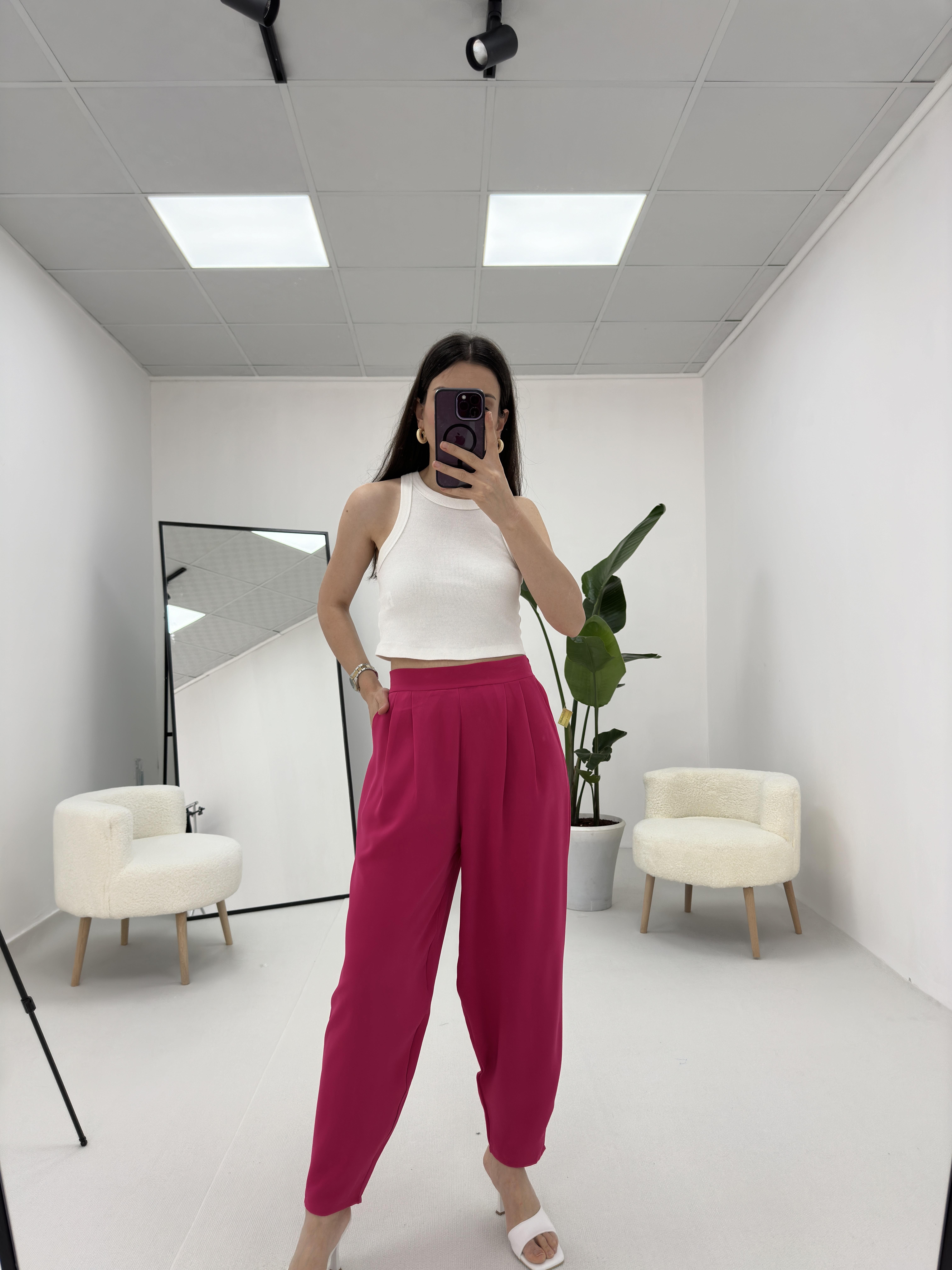 Pembe Beli Lastikli Pilili Pantolon
