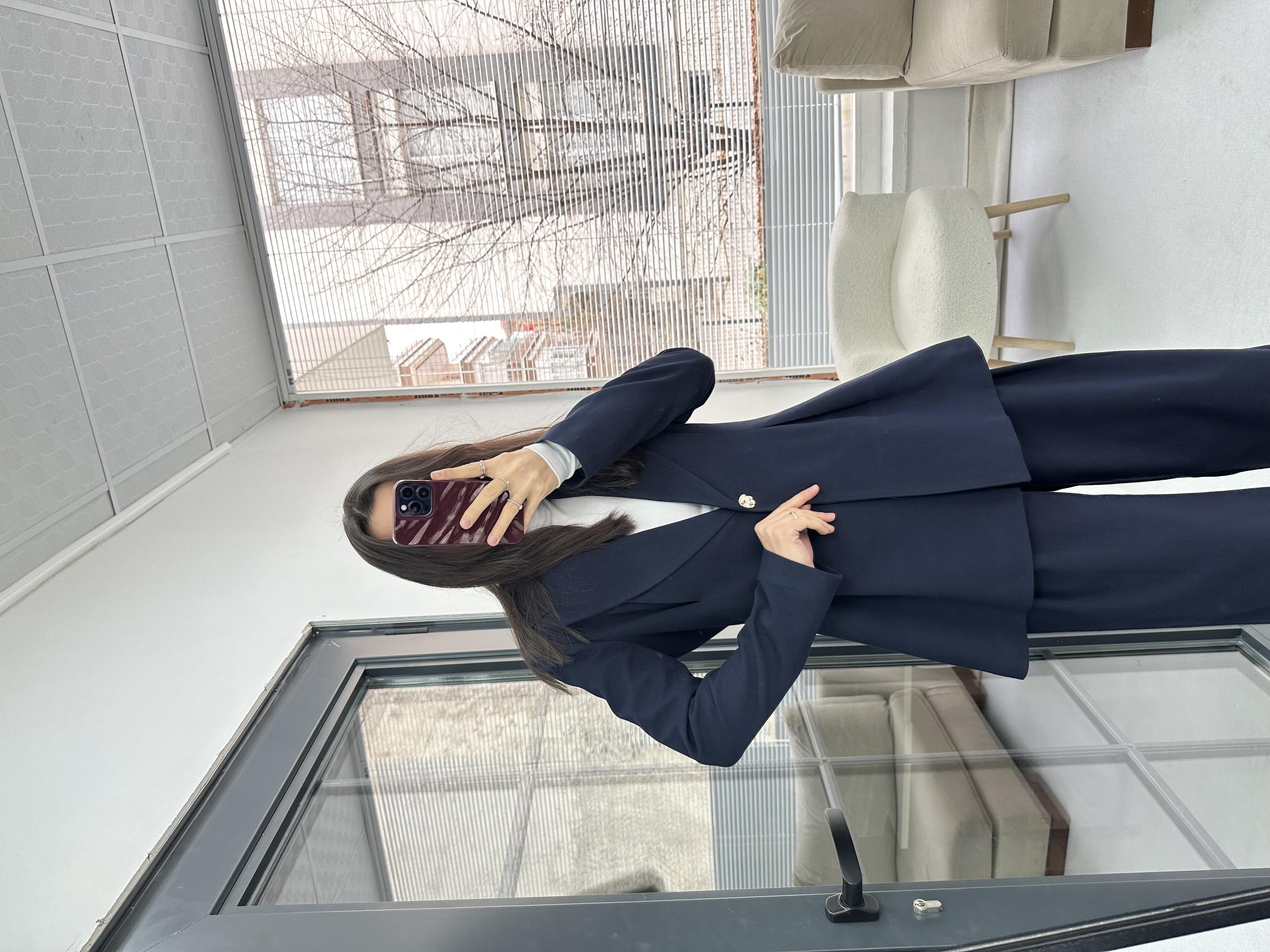 Pile Detaylı Lacivert Ceket
