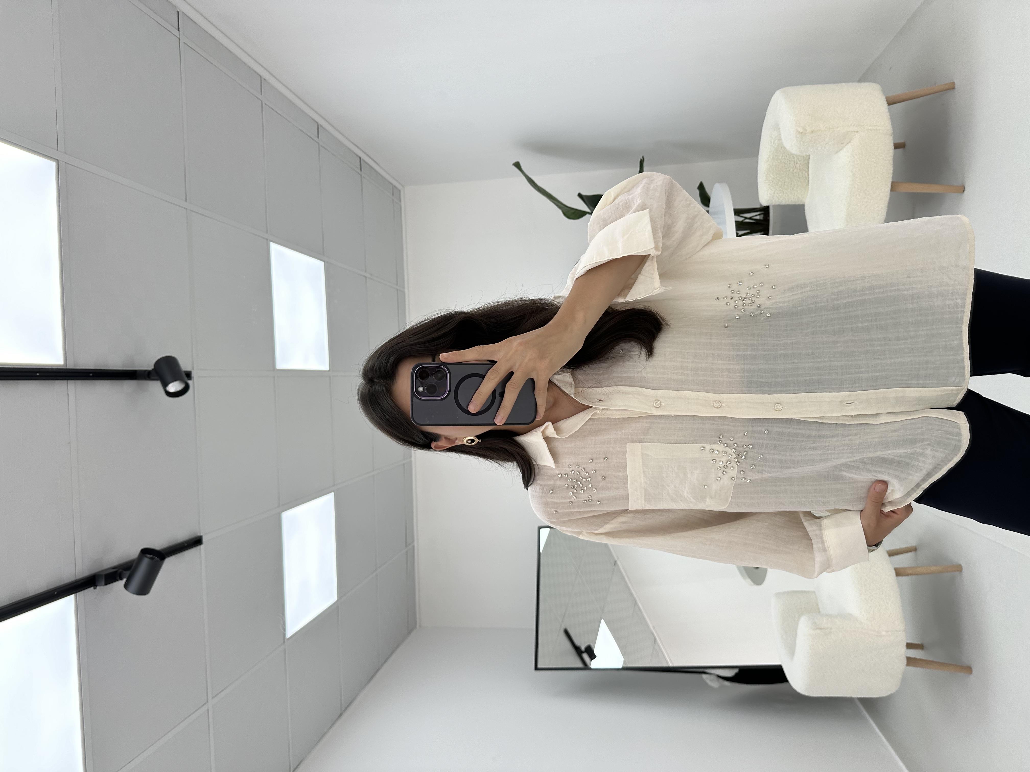 Taş Detaylı Oversize Taş Gömlek