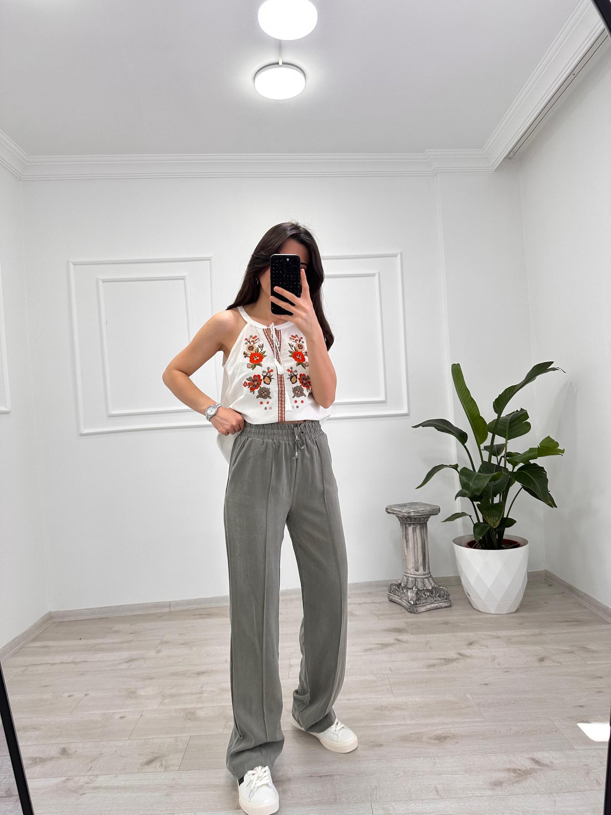 TENSEL KUMAŞ BELİ LASTİKLİ PANTOLON 