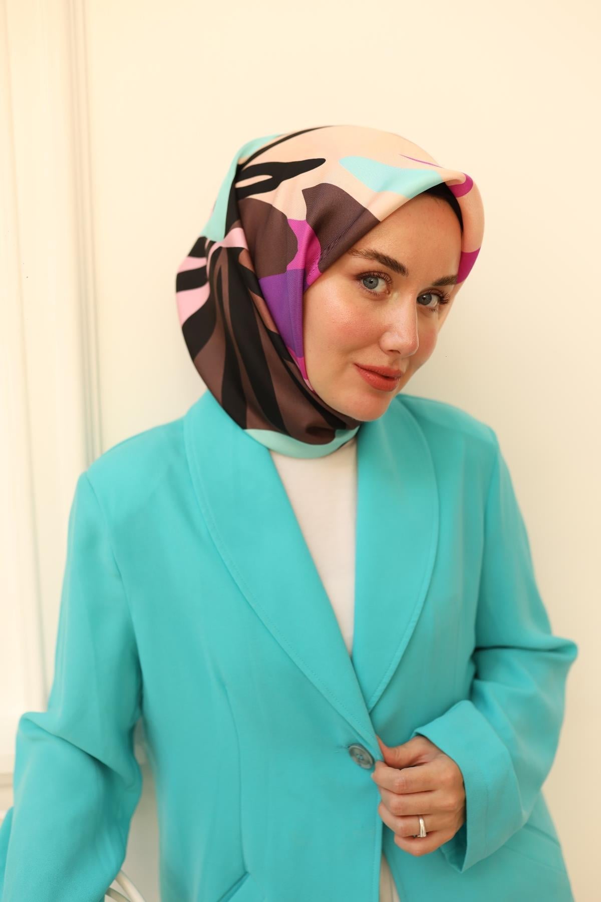 Silk Home Mor Kahve Karma Desenli Tivil İpek Eşarp-11442-23-KVS0455