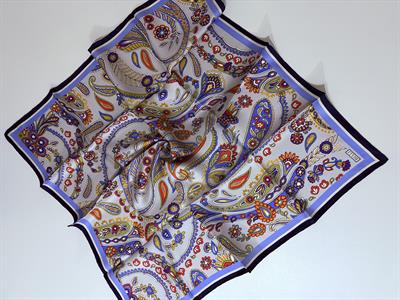 Belli Gümüş Mavi Etnik Desen Saf İpek Tivil Dokuma Eşarp-E25YA4111D01-31-KVS0756