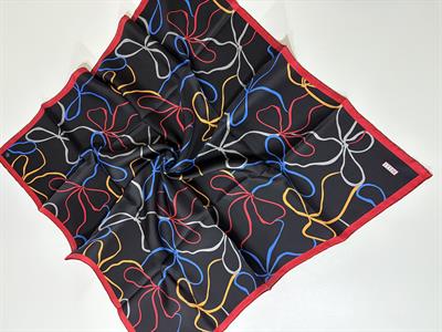 Belli Siyah Kırmızı Çizgi Fiyonk Desen Saf İpek Tivil Dokuma Eşarp-E25YA4113D01-85-KVS0774