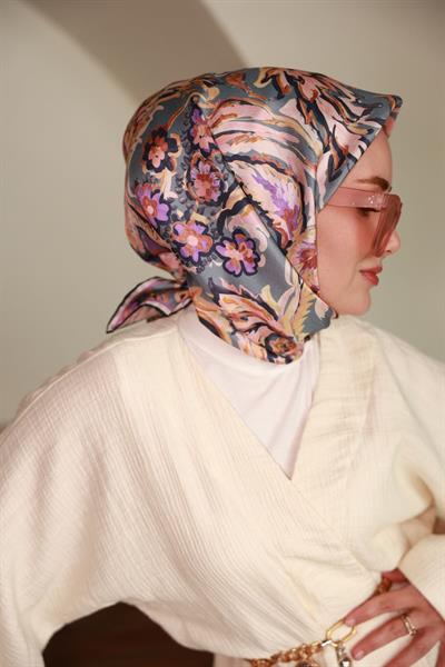 Silk Home Mavi Pembe Etnik Desen Tivil Dokuma Saf İpek Eşarp-11469-02-KVS0911