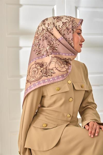 Silk Home Pudra Vizon Barok Desen Tivil Dokuma Saf İpek Eşarp-11482-12-KVS0881